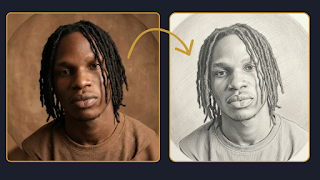 Portrait transformed into a pencil sketch